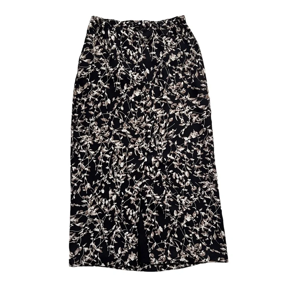 Pendleton Black Floral Vine Maxi Skirt Straight Column Prairie Cottage Boho Sz 8
